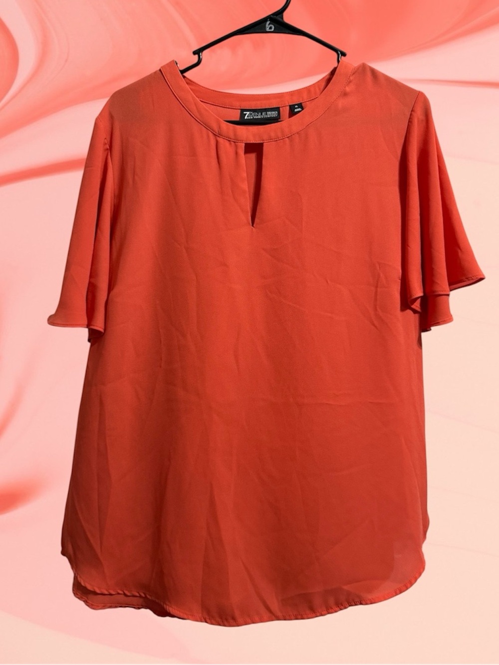 7th Avenue Design Studio Coral Keyhole Flutter-Sleeve Blouse size XL